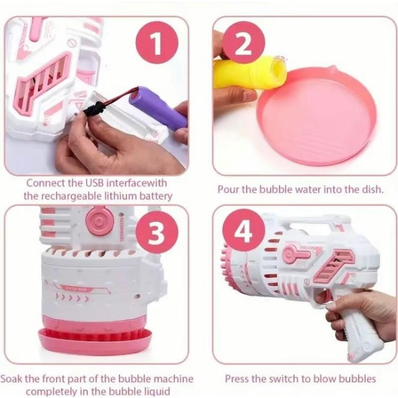 BubbleMax – pistola de burbujas LED 2 en 1 recargable